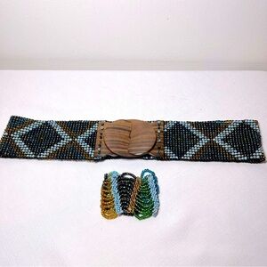 INDONESIA handmade Beaded Stretch Belt and Bracelet Set. Amazing bead work!